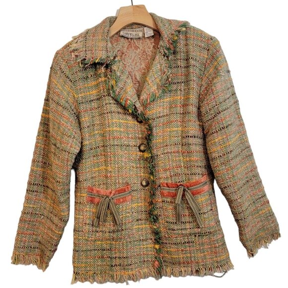 Vintage Flashback Couture Jacket Wool Blend Boho Blazer Patchwork‎ Fringe Sz M - Picture 1 of 12
